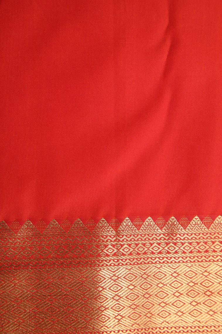 Tiger Orange Apoorva Silk Sarees with Gold Zari Floral Patterns view 3