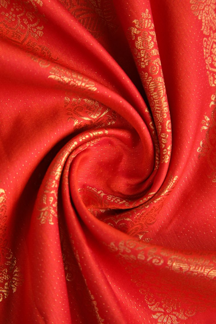 Tiger Orange Apoorva Silk Sarees with Gold Zari Floral Patterns view 4