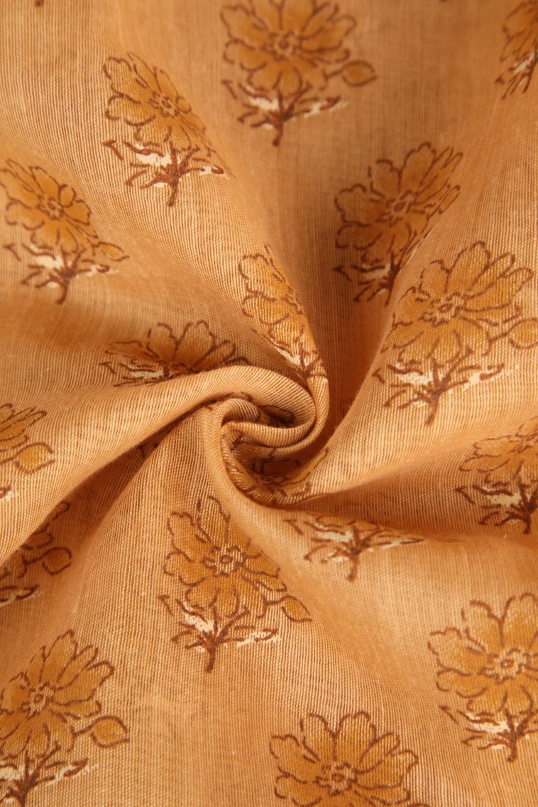 Merigold Orange Tussar Cotton Sarees with Gold Zari Floral Patterns view 4