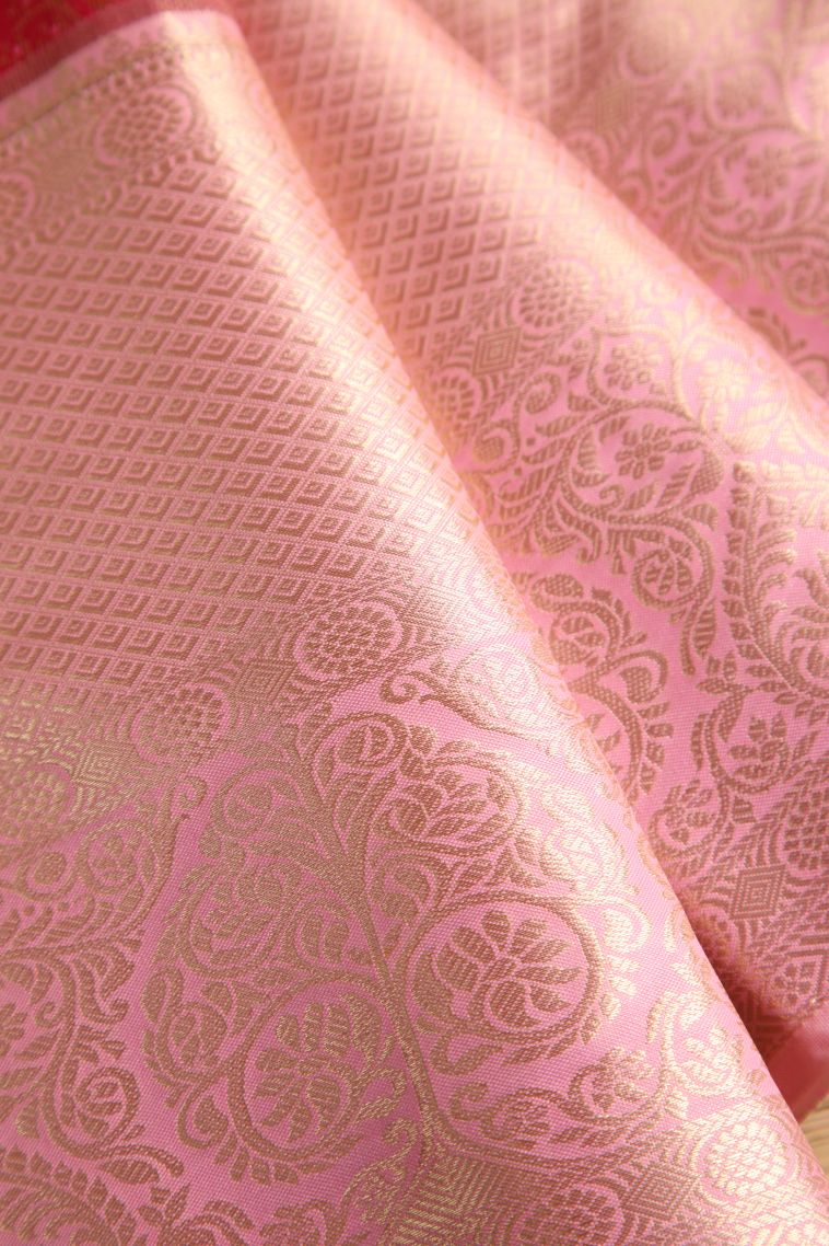 Rose  Red Apoorva Silk Sarees with Gold Zari Thilagam Puttas view 4
