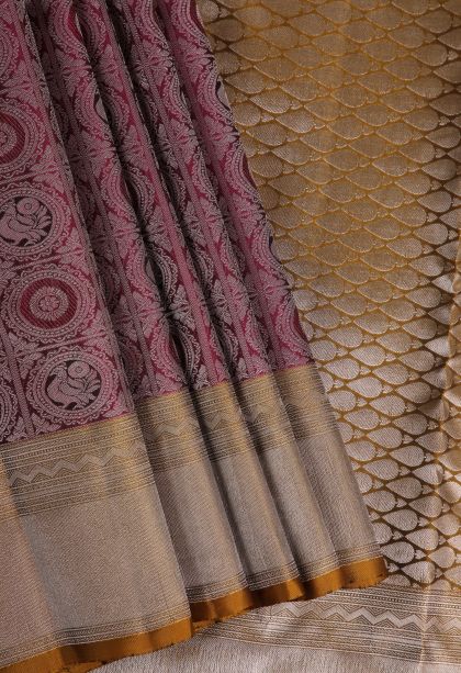 Magenta Purple Soft Silk Saree with Silver Zari Annam Rudhratcham