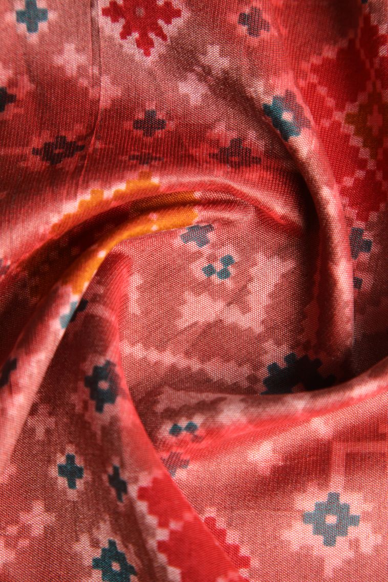 Amber Orange Semi Tussar Silk with Gold Zari Pochamballi Pattern view 4