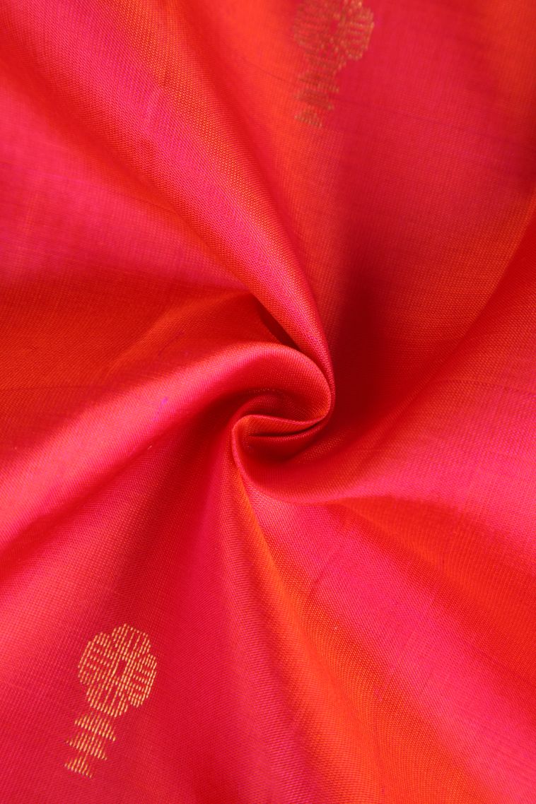 Strawberry Pink Soft Silk Saree with Gold Zari Floral Patterns view 4