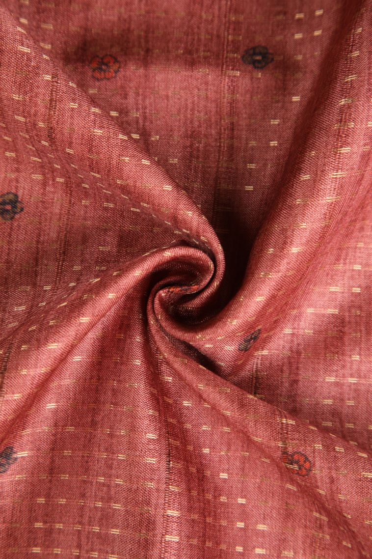 Rouge Pink Semi Tussar Silk with Gold Zari Checks And Puttas view 4