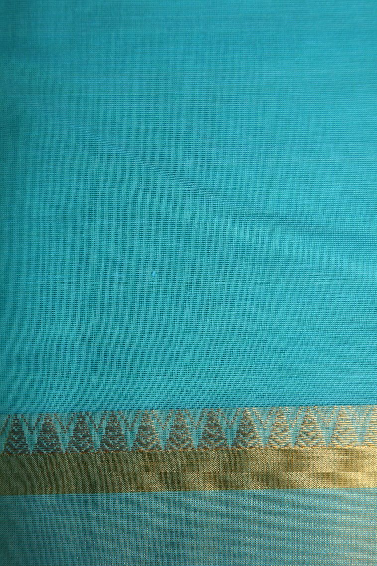 Arctic Blue Chettinad Cotton Sarees with Gold Zari Buttis (small Dots Or Motifs) view 3