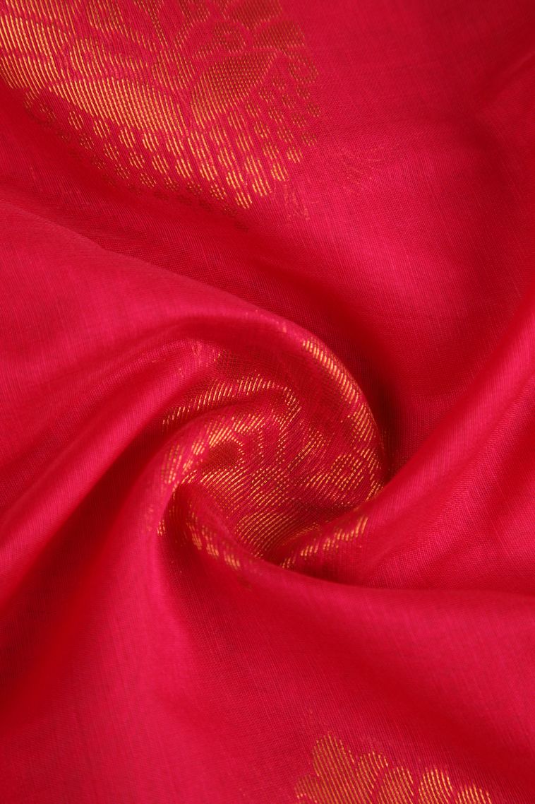 Hot Pink Silk Cotton with Gold Zari Thilagam Puttas view 4