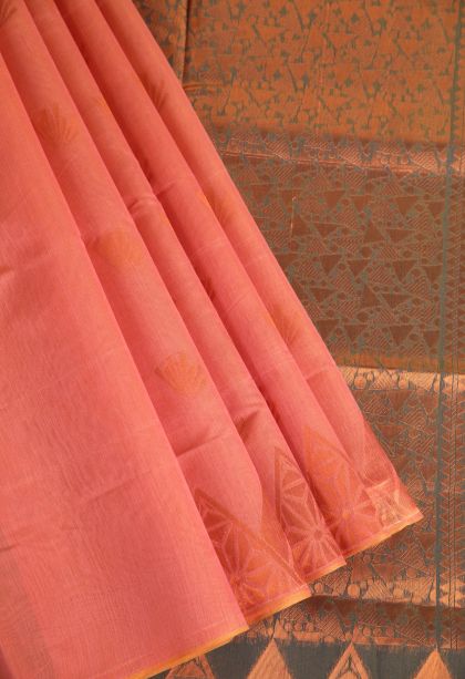 Coral Pink Silk Cotton with Gold Zari Floral Puttas