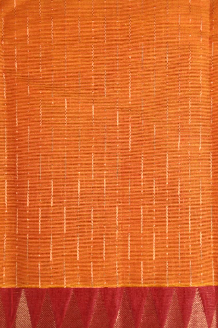 Candy Orange Chettinad Cotton Sarees with Without Zari Zari Temple Pattern view 3