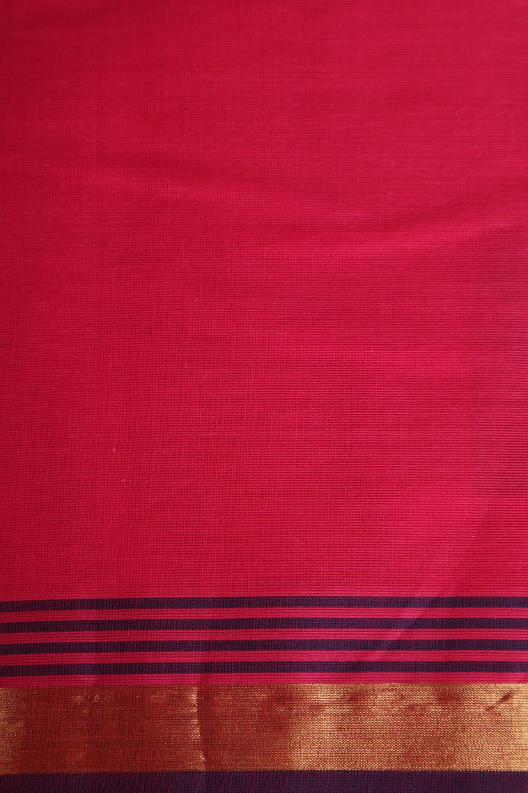 Rose  Red Chettinad Cotton Sarees with Without Zari Zari Floral Puttas view 3