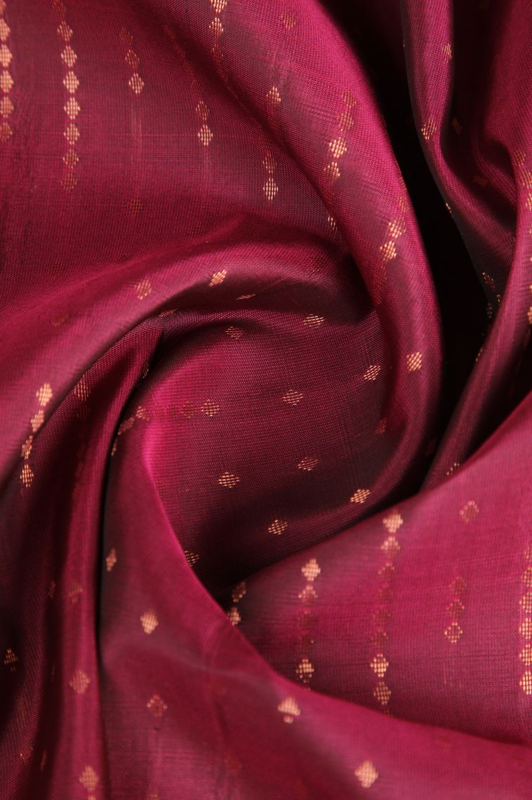 Cherry  Red Soft Silk Saree with Copper Zari Buttis (small Dots Or Motifs) view 4