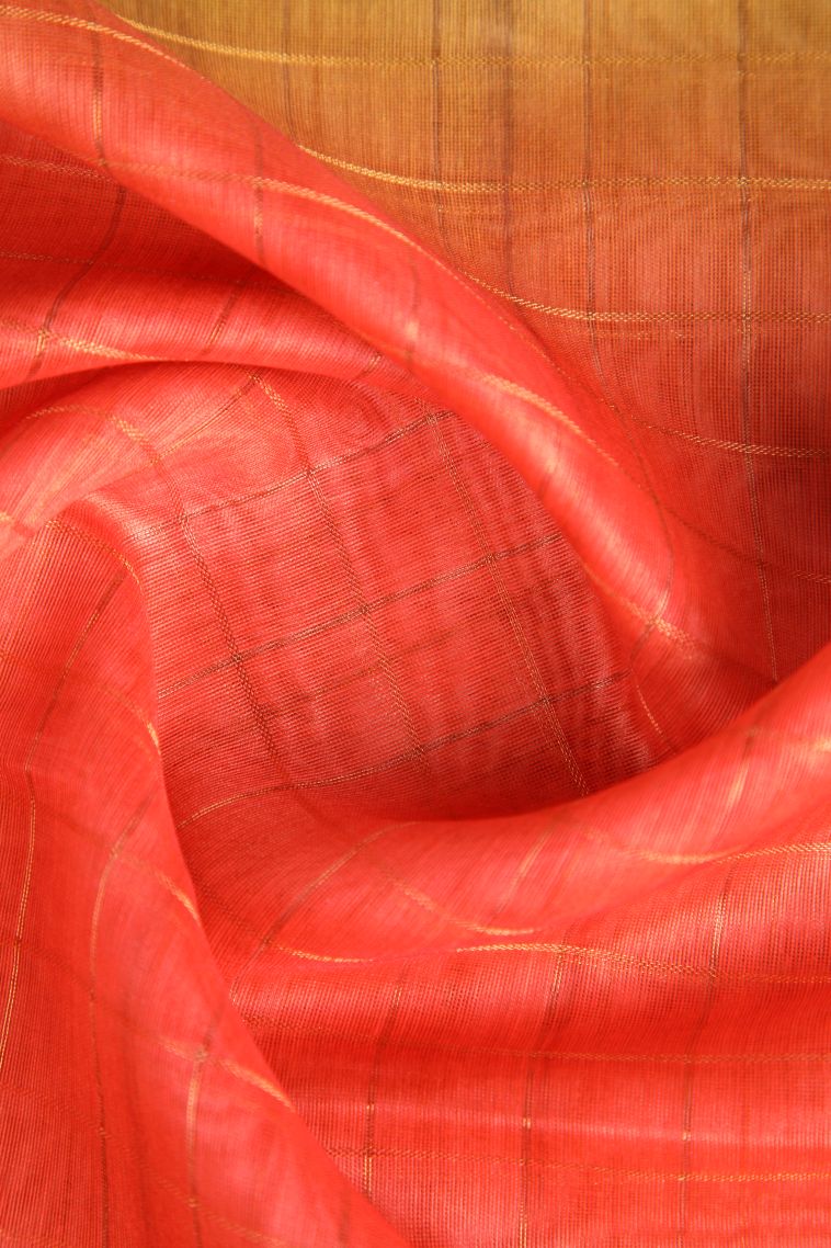 Aegean Blue Semi Tussar Silk with Gold Zari Checks view 4