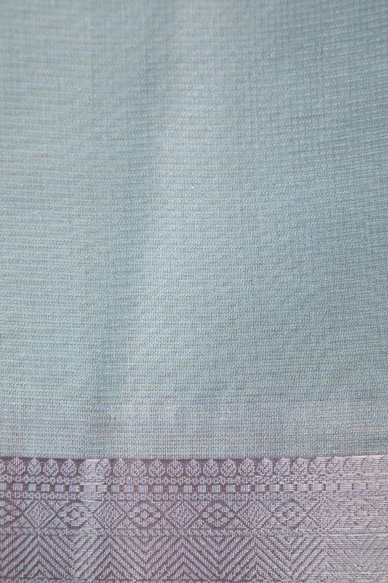 Arctic Blue Organza Saree with Silver Zari Plain view 3