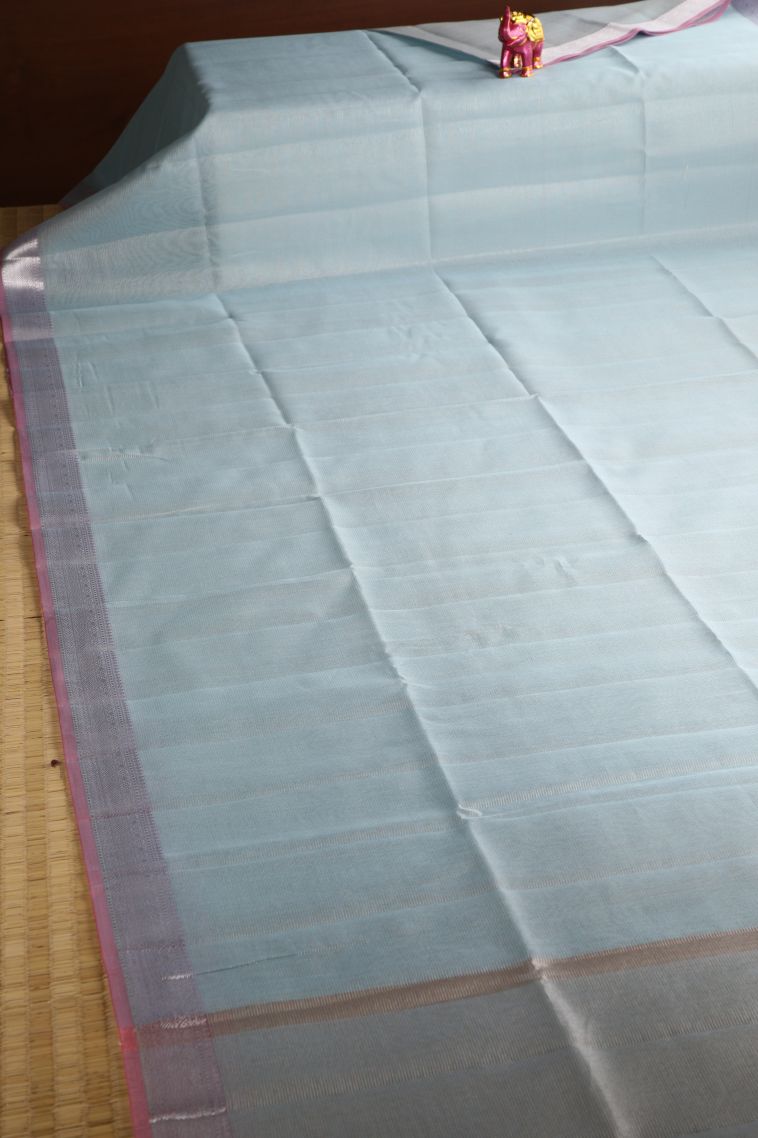 Arctic Blue Organza Saree with Silver Zari Plain view 2