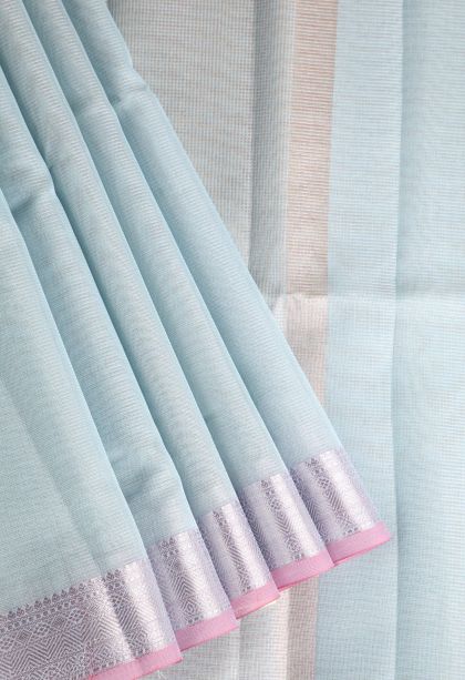 Arctic Blue Organza Saree with Silver Zari Plain