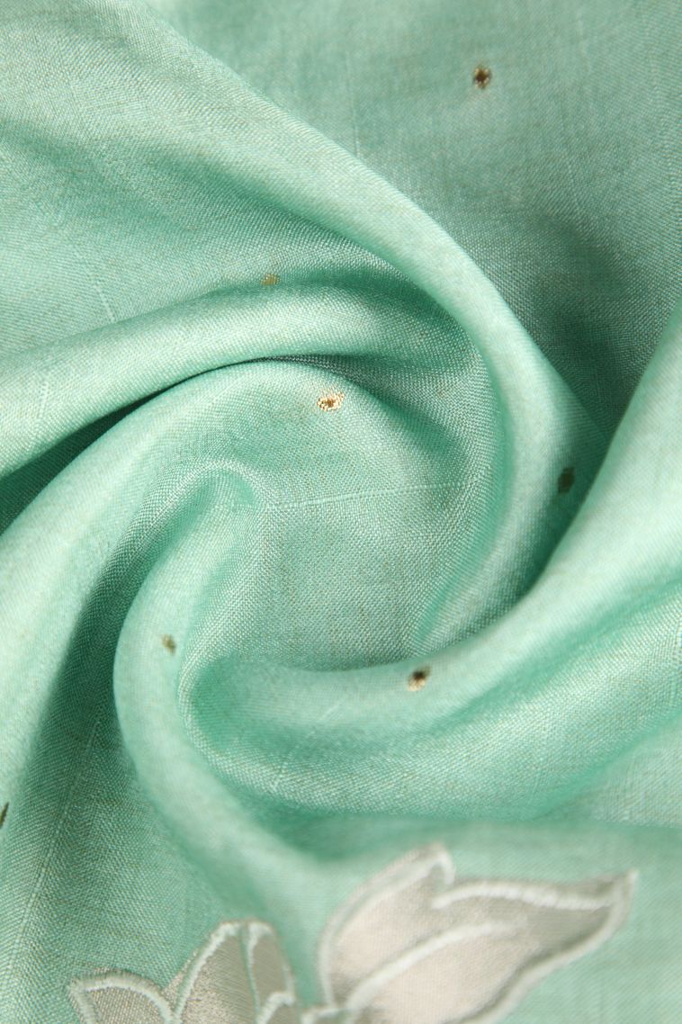 Mint Green Tussar Saree with Without Zari Zari Floral Puttas view 4