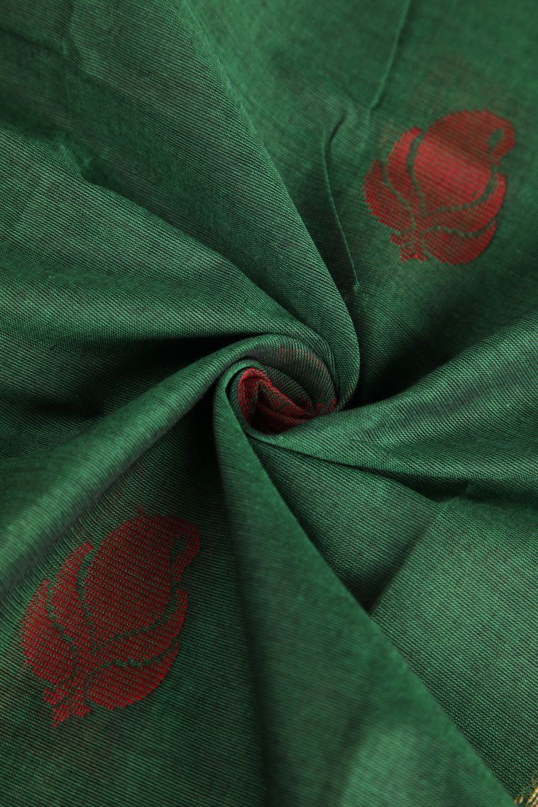 Bottle Green Chettinad Cotton Sarees with Without Zari Zari Manga view 4