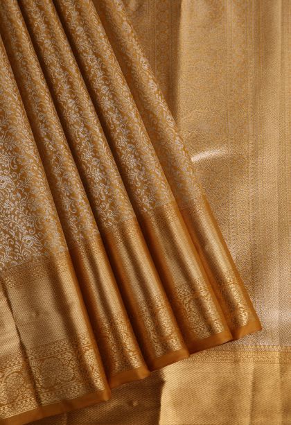 Rich Gold Tissue Silk Sarees with Gold Zari Floral Patterns