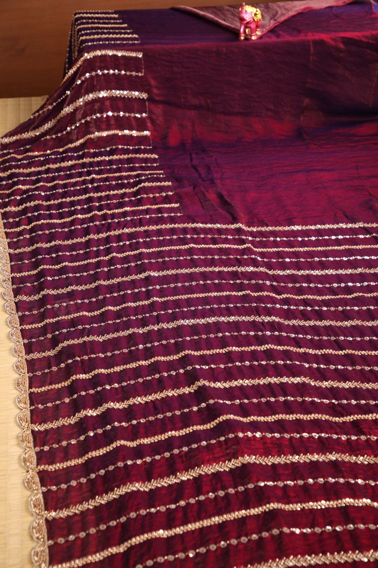 Bosenberry Purple Designer Sarees with Without Zari Zari Beeds And Stone Work view 2