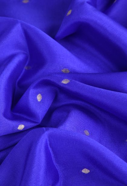 Cobalt Blue Mysore Silk with Gold Zari Buttis (small Dots Or Motifs)