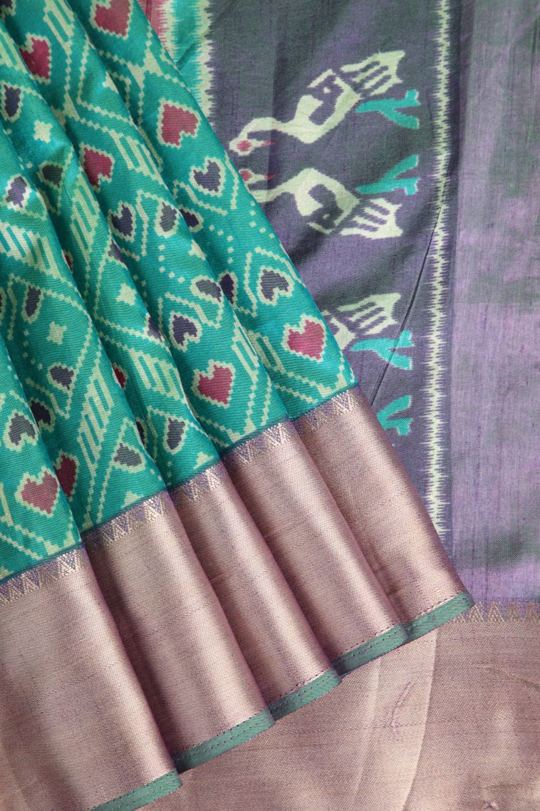 Sapphire Blue Semi Tussar Silk with Gold Zari Pochamballi Pattern view 1