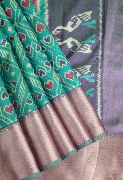 Sapphire Blue Semi Tussar Silk with Gold Zari Pochamballi Pattern