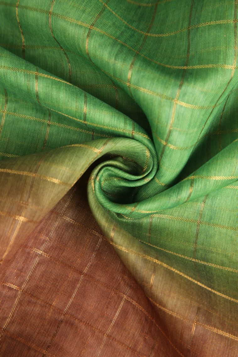 Tawny Brown Semi Tussar Silk with Gold Zari Checks view 4