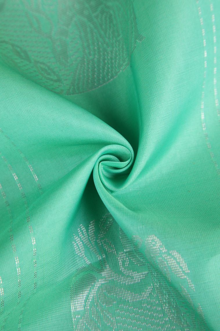 Mint Green Soft Silk Saree with Silver Zari Animal  Mottif view 4