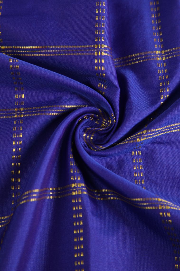 Lapis Blue Soft Silk Saree with Gold Zari Checks view 4