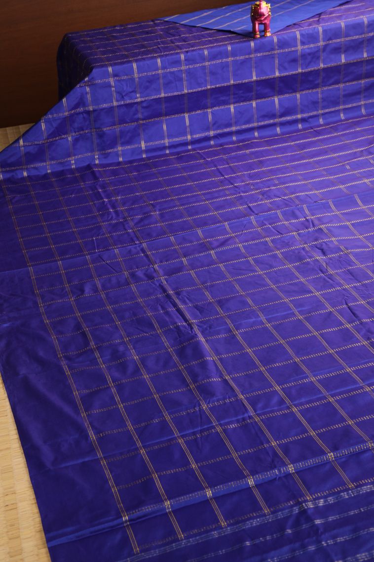 Lapis Blue Soft Silk Saree with Gold Zari Checks view 2