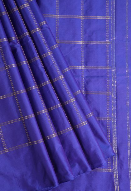 Lapis Blue Soft Silk Saree with Gold Zari Checks