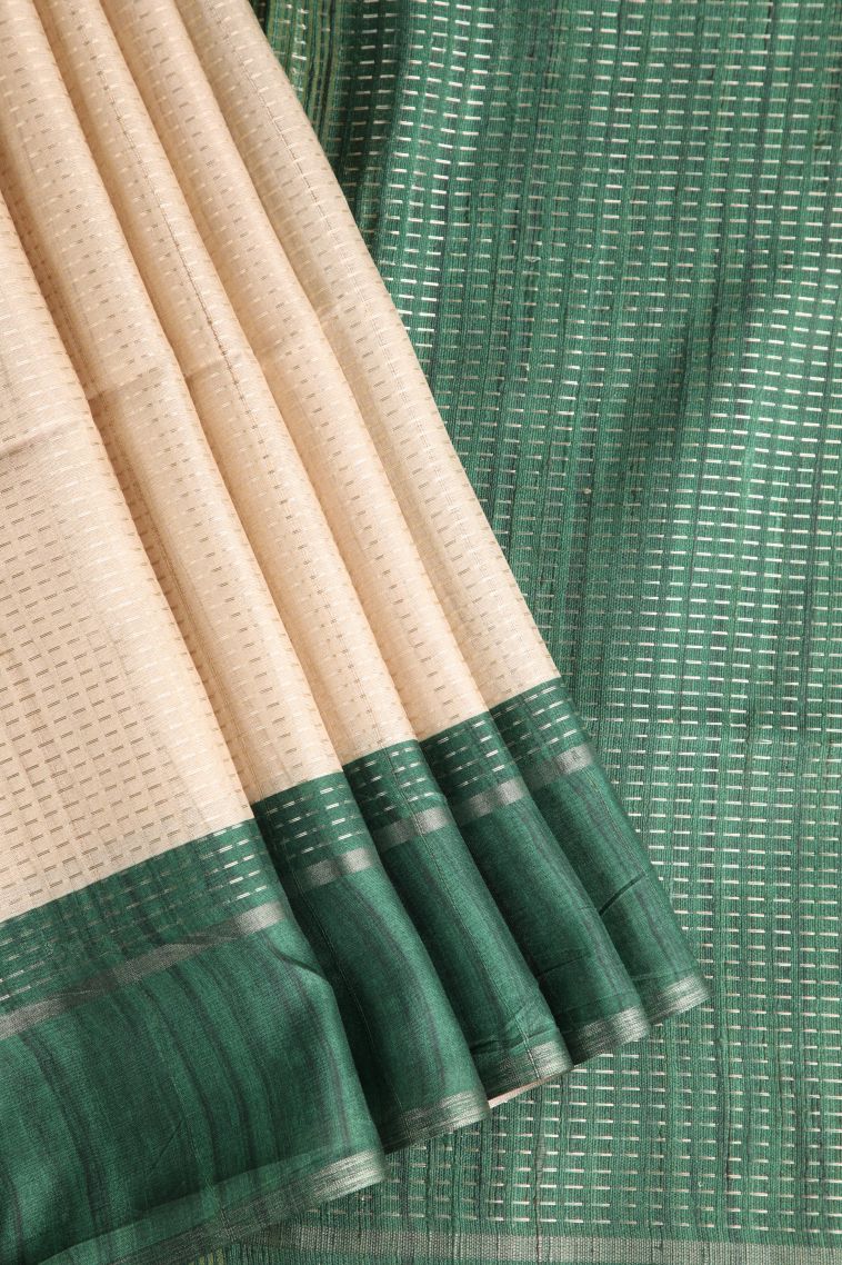 Parchment White Jute Sarees with Gold Zari Vaira Oosi view 1