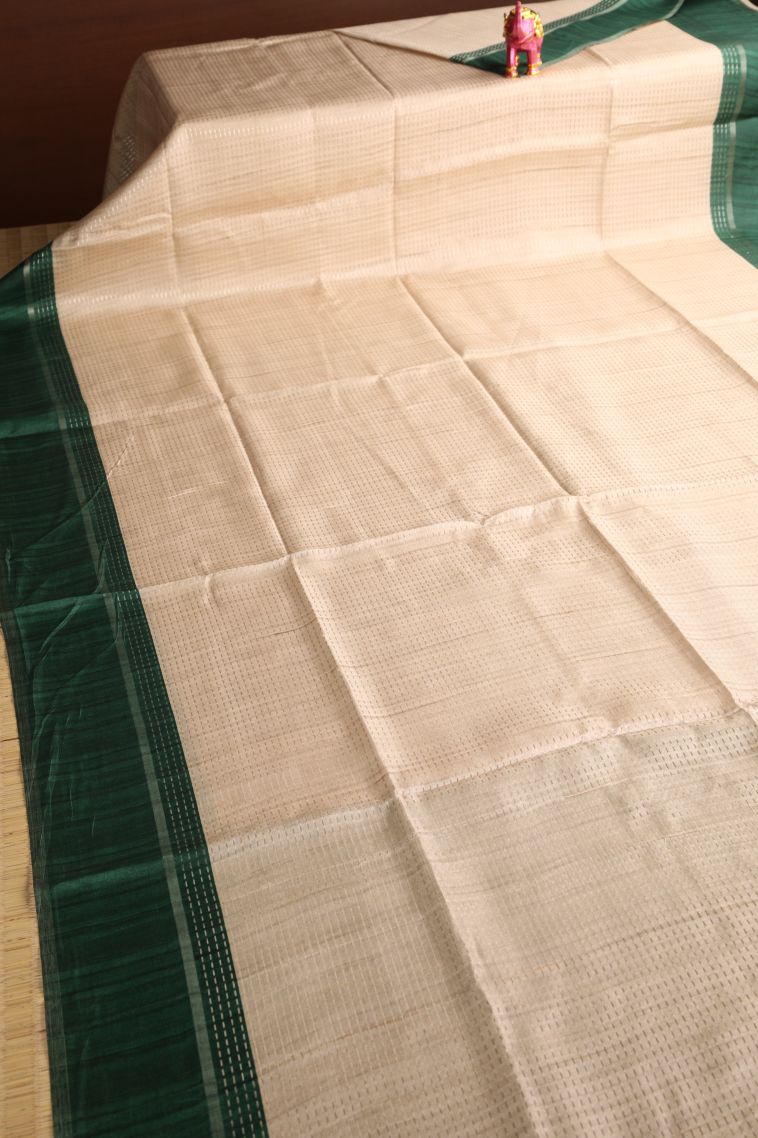 Parchment White Jute Sarees with Gold Zari Vaira Oosi view 2