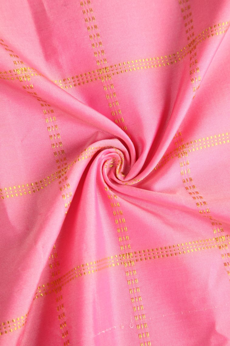 Rose Pink Soft Silk Saree with Gold Zari Checks view 4