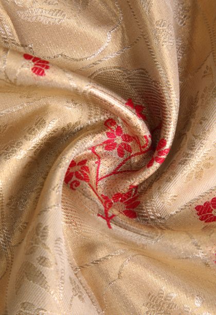 Coconut White Tissue Silk Sarees with Gold Zari Floral Patterns