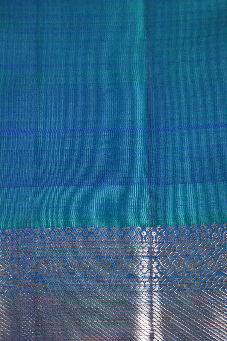 Cerulean Blue Kanchipuram Silk Sarees with Silver Zari Floral Patterns view 3