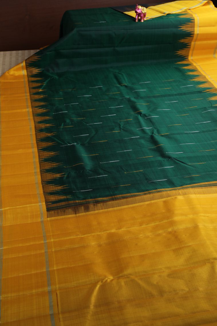 Basil Green Kanchipuram Silk Sarees with Gold Zari Rain Drops Mottif view 2