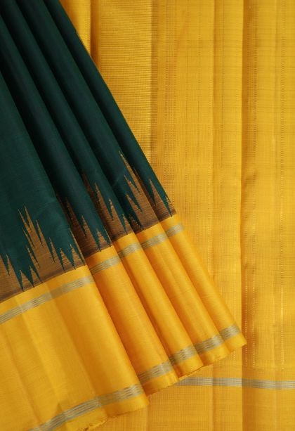 Basil Green Kanchipuram Silk Sarees with Gold Zari Rain Drops Mottif