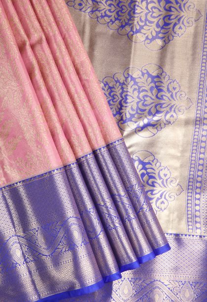 Ballet Pink Tissue Silk Sarees with Gold Zari Floral Patterns