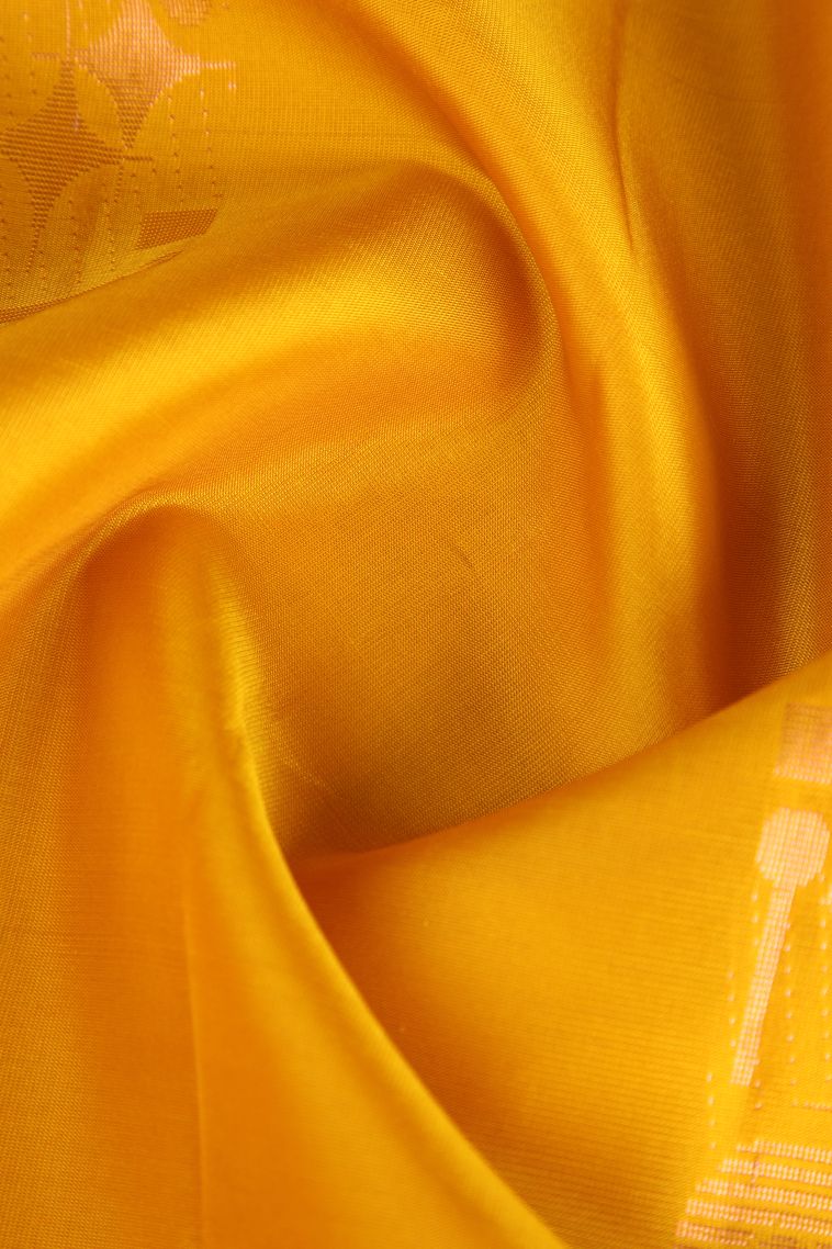 Honey Orange Soft Silk Saree with Copper Zari Geometric Shapes view 4