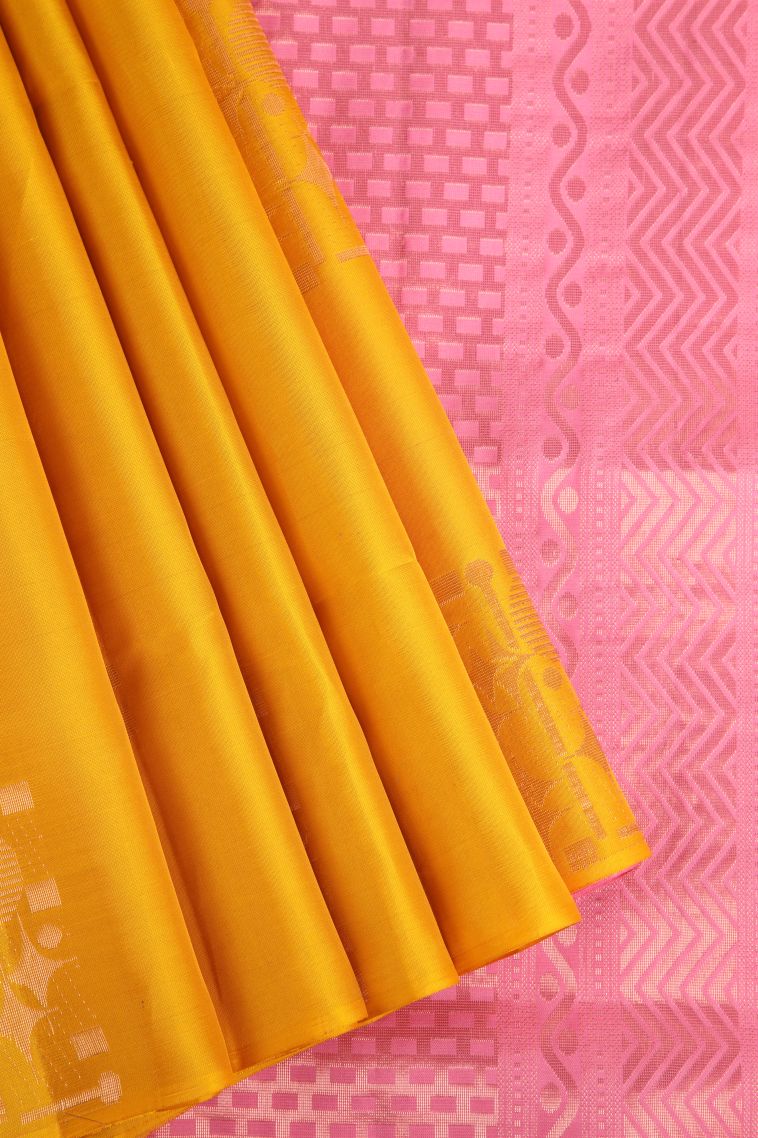 Honey Orange Soft Silk Saree with Copper Zari Geometric Shapes view 1