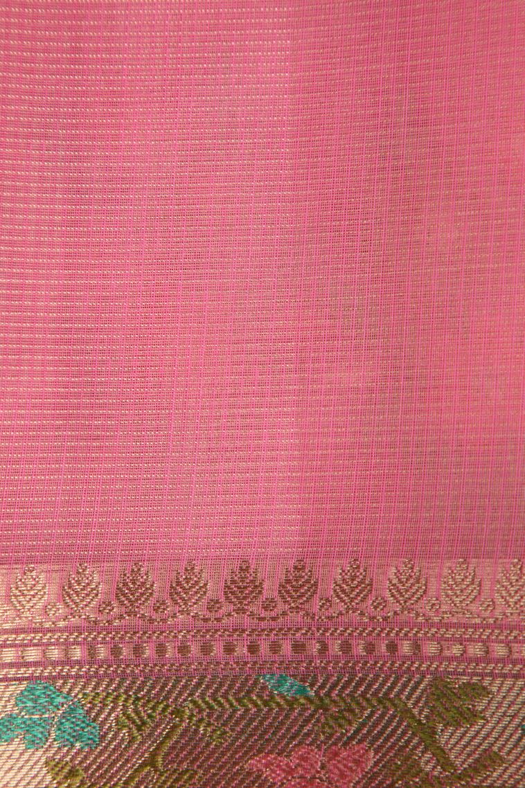 Ballet Pink Manipuri Cotton Sarees with Gold Zari Embroidary view 3