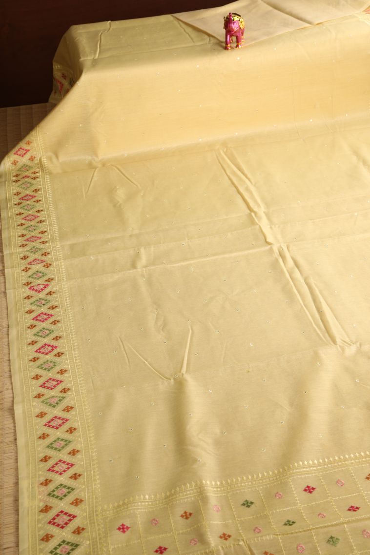 Cookie Yellow Tissue Silk Sarees with Without Zari Zari Plain view 2