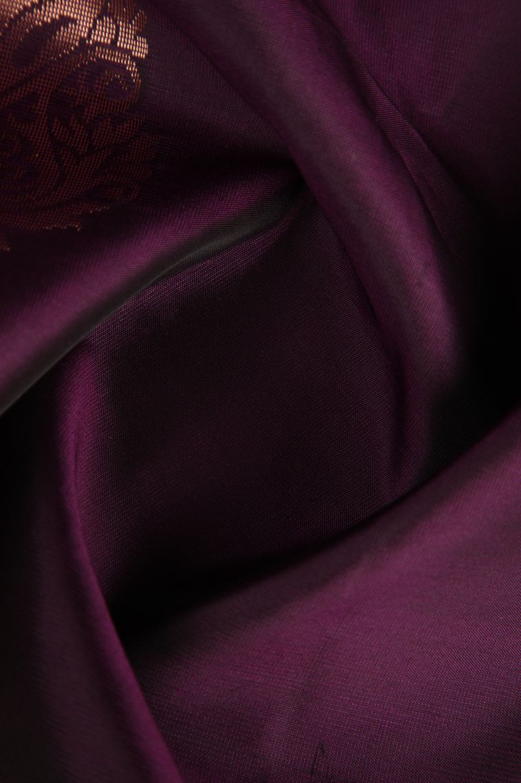 Jam Purple Soft Silk Saree with Copper Zari Floral Puttas view 4