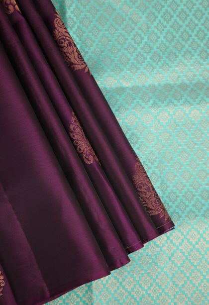 Jam Purple Soft Silk Saree with Copper Zari Floral Puttas