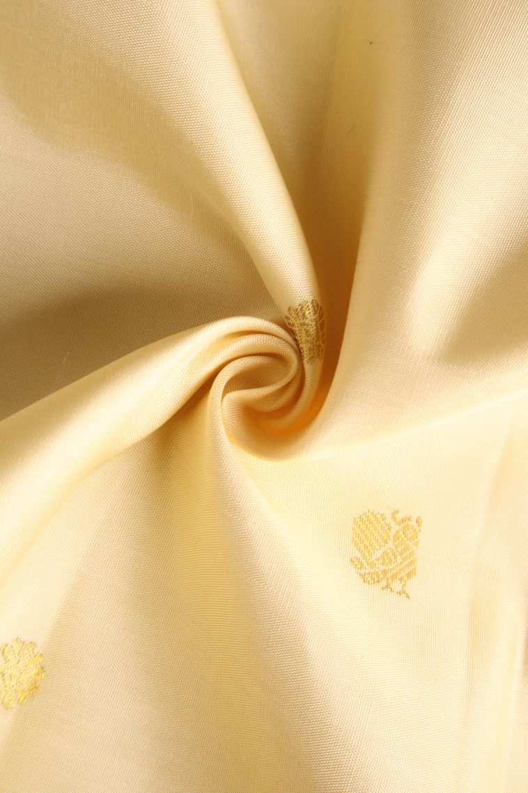 Alabaster White Kanchipuram Silk Sarees with Gold Zari Peacock Motifs view 4