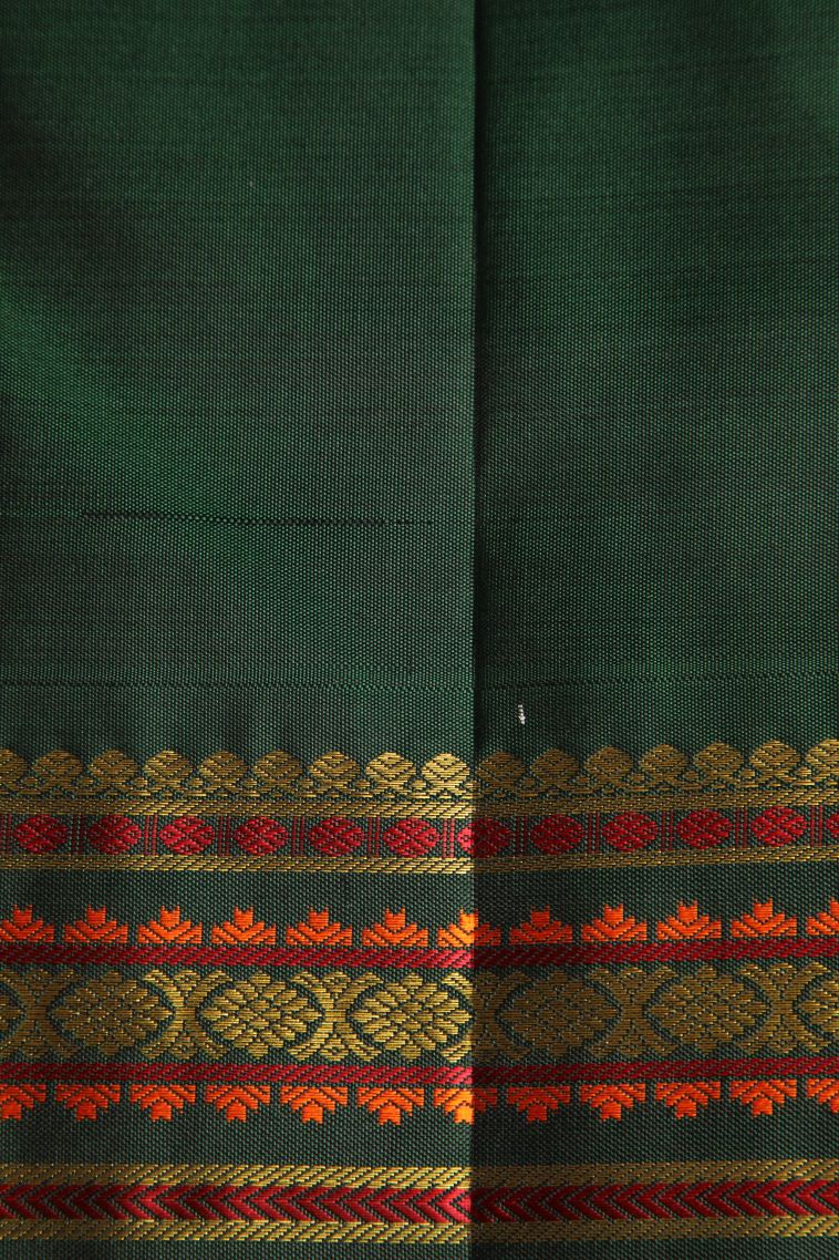 Alabaster White Kanchipuram Silk Sarees with Gold Zari Peacock Motifs view 3