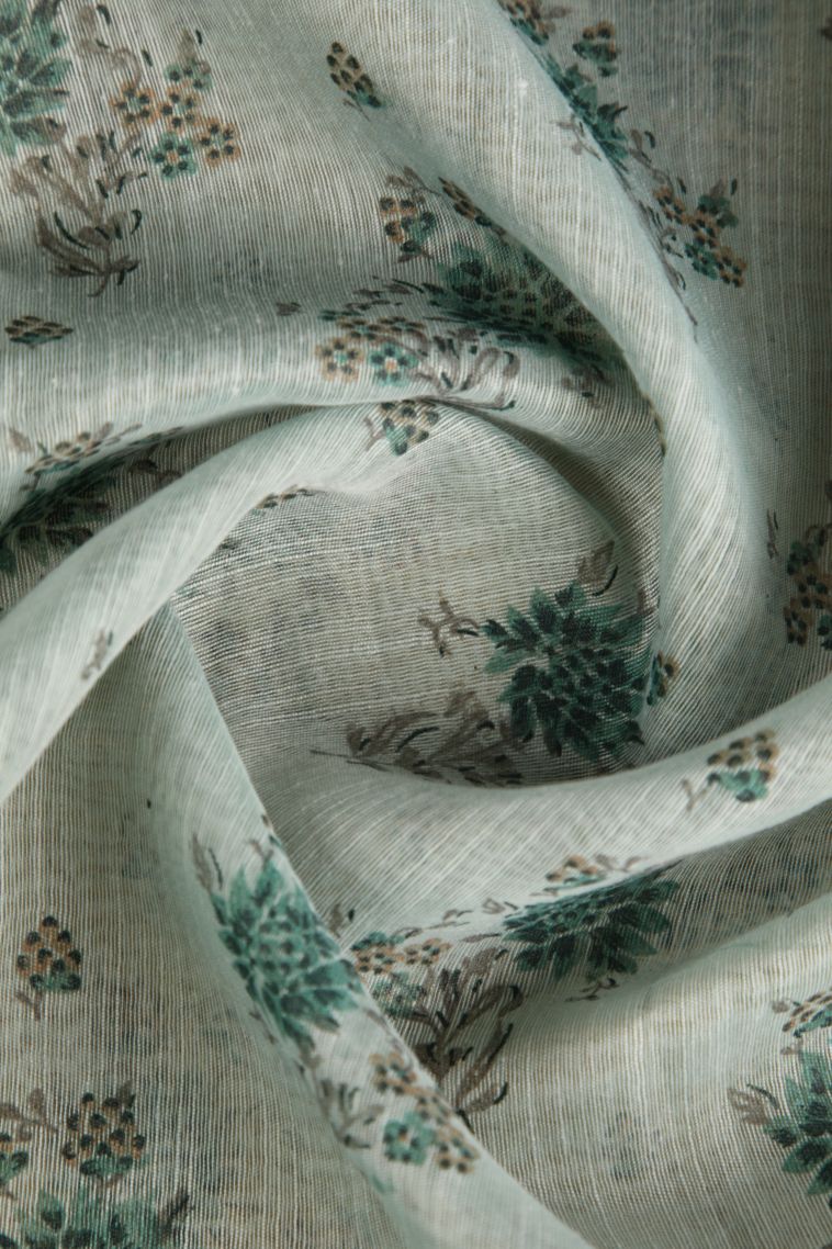 Sapphire Blue Tussar Cotton Sarees with Silver Zari Floral Patterns view 4