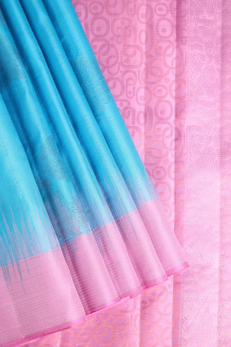 Sky Blue Soft Silk Saree with Gold Zari Peacock Motifs