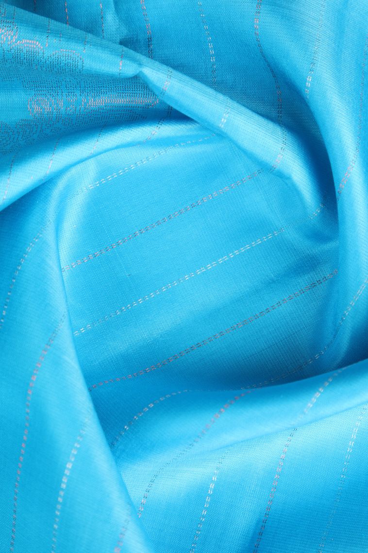 Sky Blue Soft Silk Saree with Gold Zari Peacock Motifs view 4