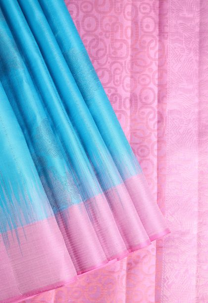 Sky Blue Soft Silk Saree with Gold Zari Peacock Motifs